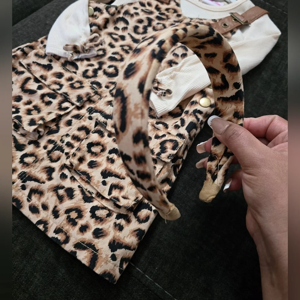 Little Lass Leopard Print Dress with Headband - Picture 4 of 9